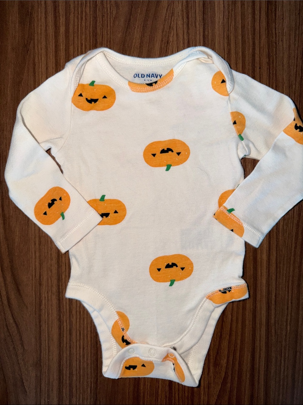 Old Navy White Long-Sleeve Pumpkin Print One-Piece